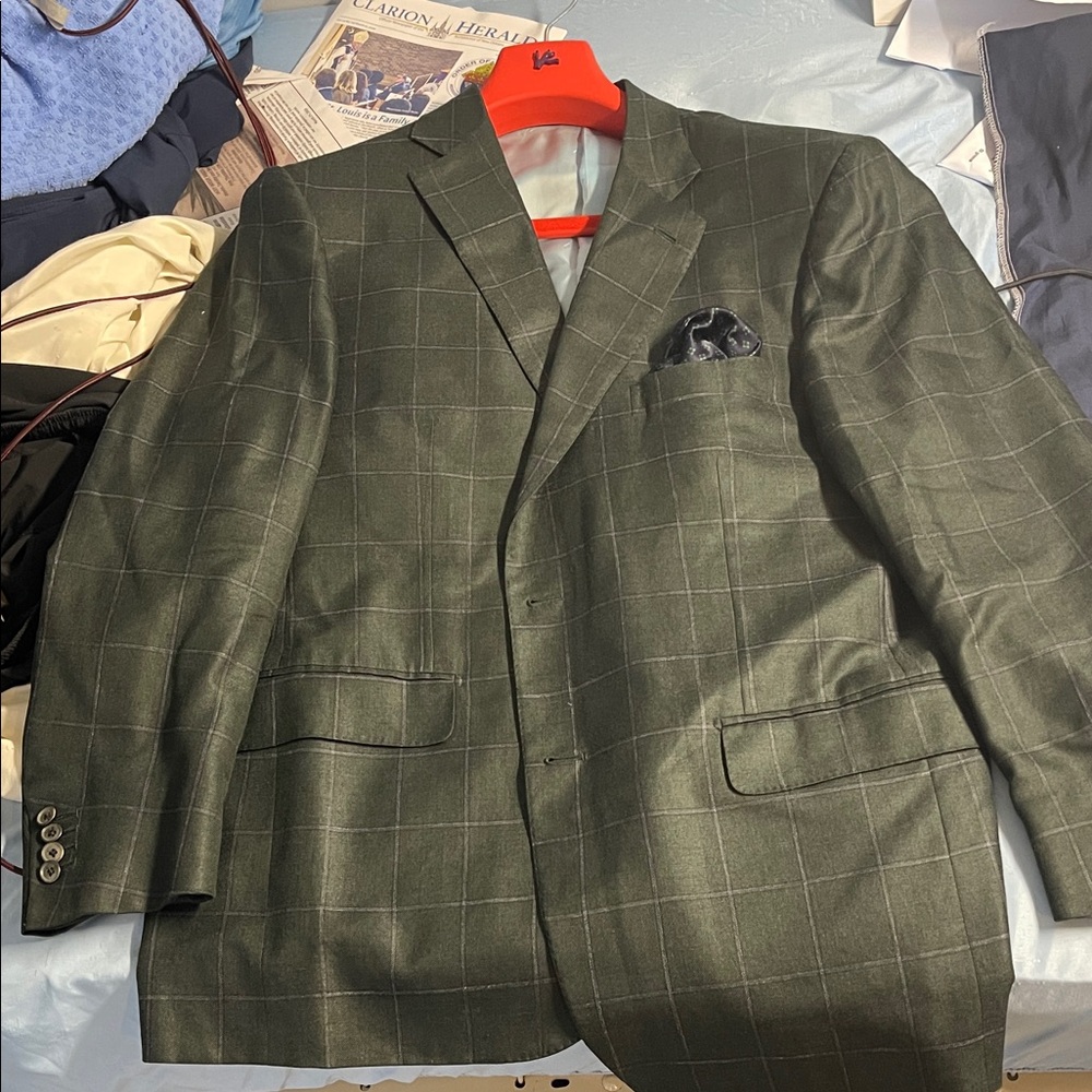 Isaia Dark Green Windowpane Sport Coat